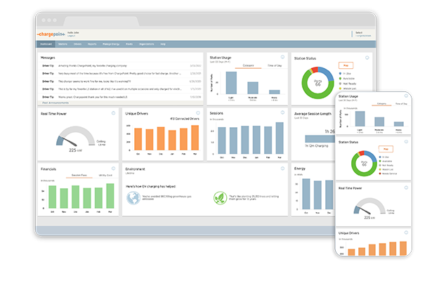ChargePoint software on desktop and mobile screens ChargePoint software on desktop and mobile screens
