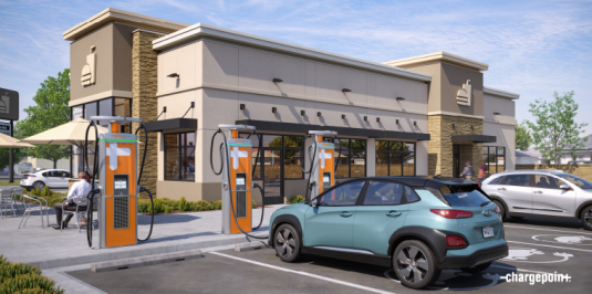 ChargePoint stations outside fast food restaurant